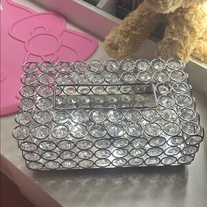 Crystal Embellished Silver Tissue Box Holder